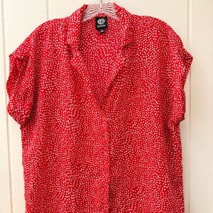 Bobeau Red and White Polka Dot Top